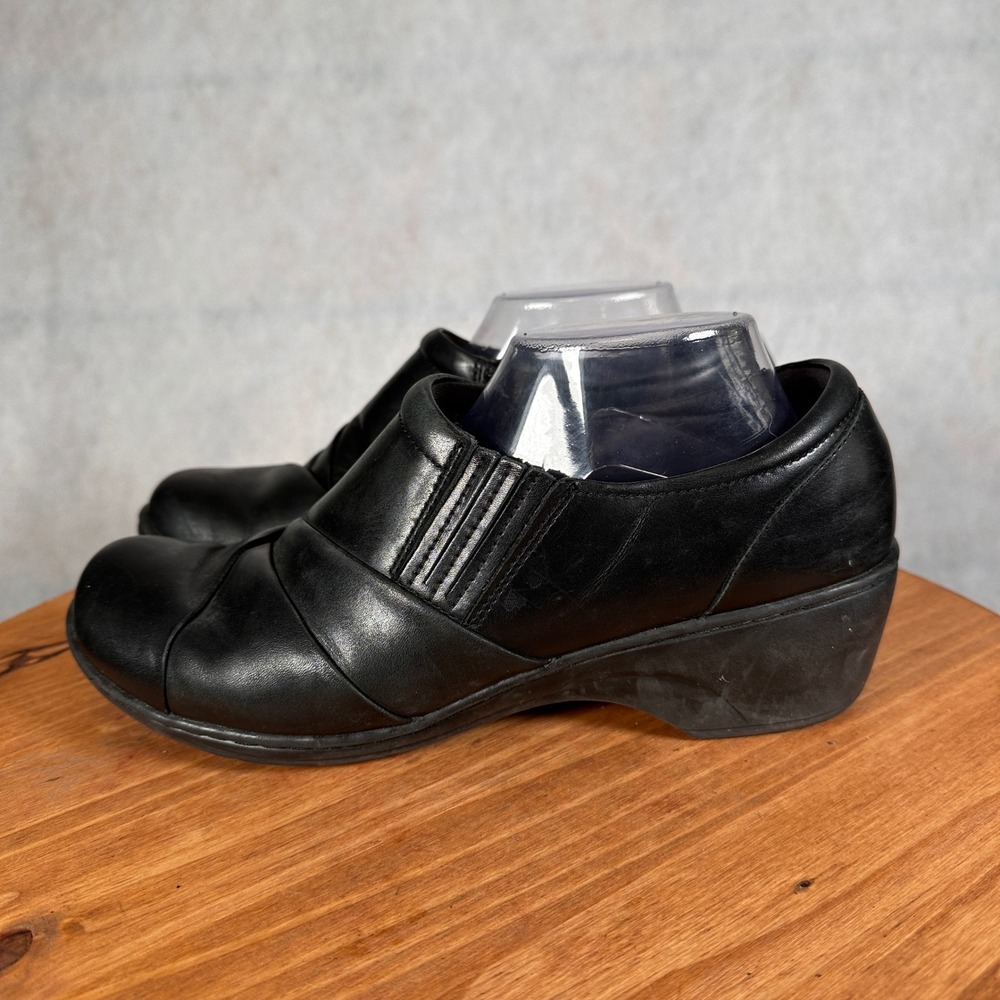 Clarks Leather Ankle Booties Women Size 10 Black Good Pleated Wedge Zip 26108788 - Picture 9 of 14